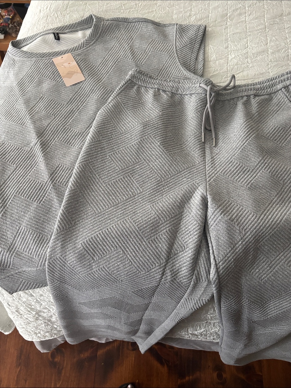 Gray Textured Knit Kids Bottoms - Comfortable Drawstring Sweatpants